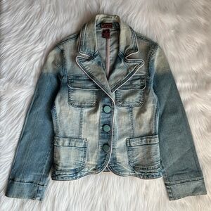 All American Girl Wax Jean Denim Jacket in Light Blue Acid Wash